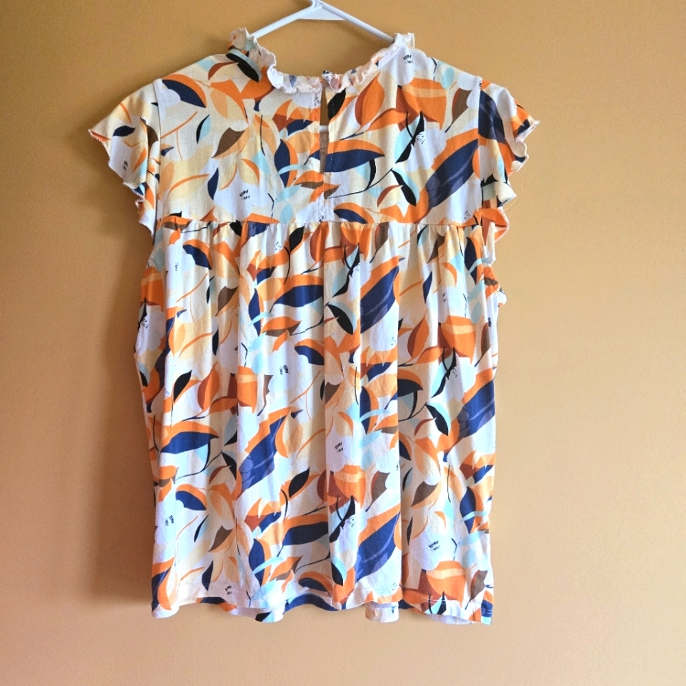 Ann Taylor Factory Leaf Print Top, L - Picture 2 of 2
